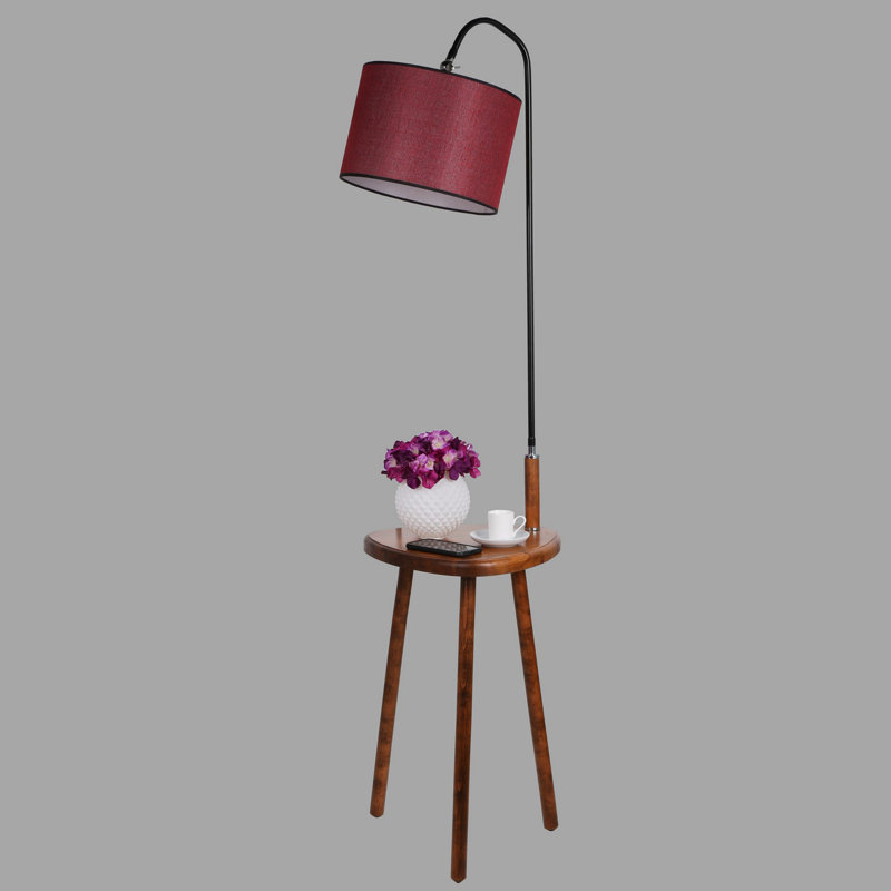 Lampe sur pied élégante avec table en bois, noyer et rouge bordeaux, hauteur de 63,0 po | Table en métal, table 15,0 x 15,0 po | Interrupteur marche / arrêt, douille E27 (40 W maximum) | Parfait pour le salon, la chambre à coucher et le bureau personnel