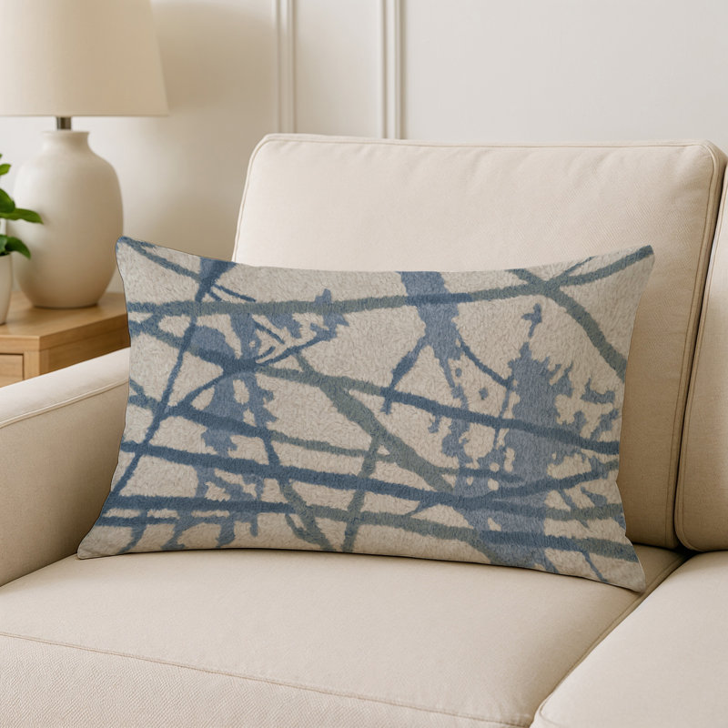 Coussin décoratif intérieur et extérieur Modern, Bleu / ivoire / gris abstrait, Rectangle H 25 po x l 18 po