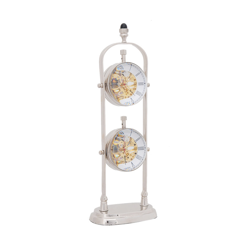 Analog Metal Mechanical Tabletop Clock in Chrome