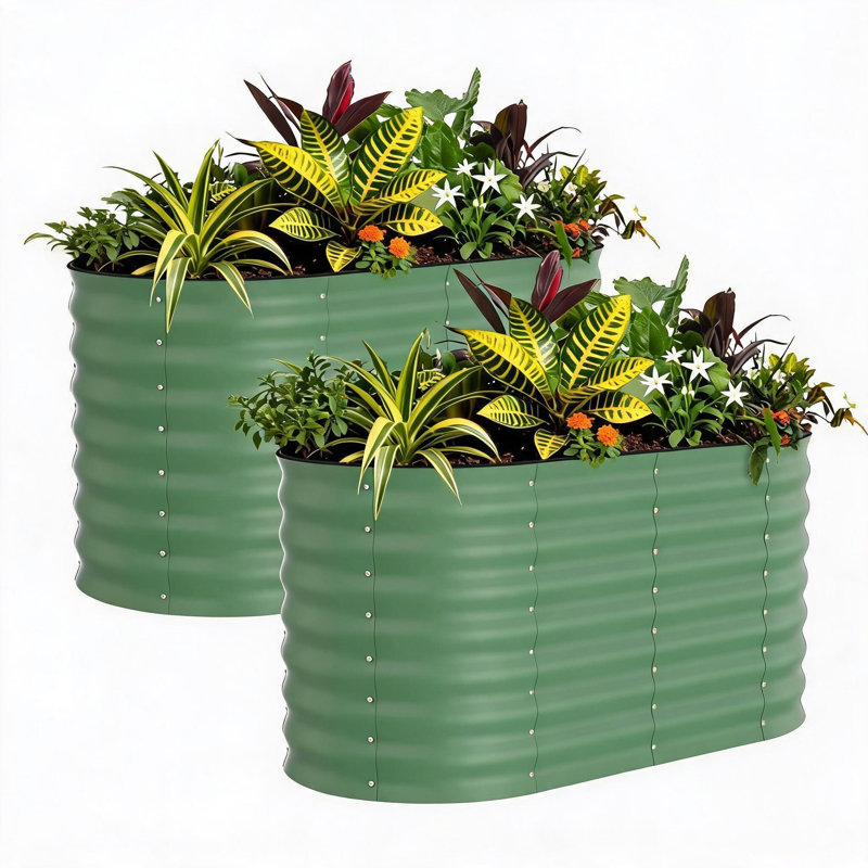 Ensemble de 2 lits de jardin surélevés galvanisés - boîte à fleurs 4 x 2 x 2 pi pour légumes, fleurs, boîte de jardin résistante à la rouille, lits surélevés faciles à assembler, jardinières durables pour plantes d'extérieur, vert