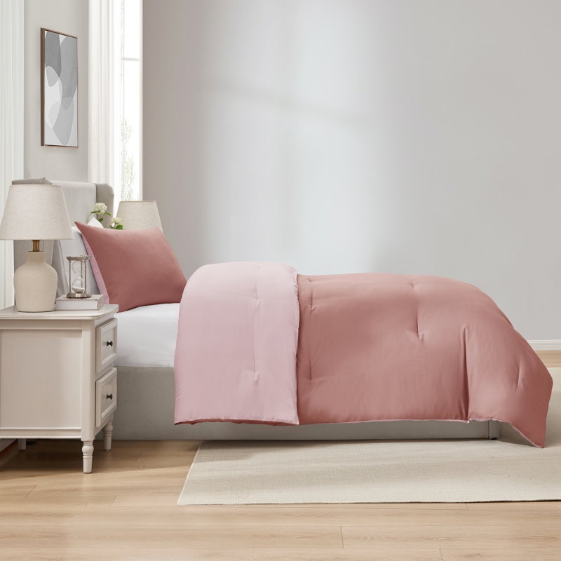 Ensemble d'édredon réversible ultra doux 2 pièces, Édredon pour lit simple + 1 taie décorative stan, Rose / rose moelleux