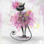 Dessin de chat avec des fleurs roses - impression encadrée avec passe-partout