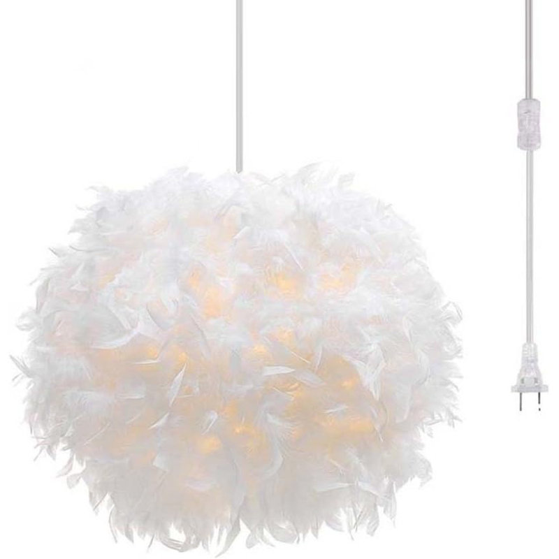 White Feather Pendant Light Chandelier with 14.8' Cord and In-Line On/Off Switch