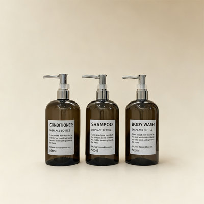 16 Oz Pump Bottle Set of 3, Refillable Shampoo Conditioner Body Wash Dispensers for Bathrooms, Rentals and Hotels