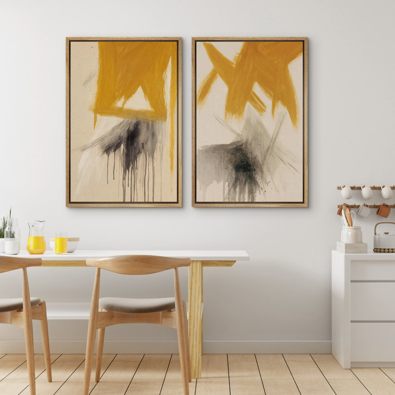 Art mural abstrait, ensemble de 2 reproductions d'art encadrées sur toile, H 36 po x l 48 po, Naturel