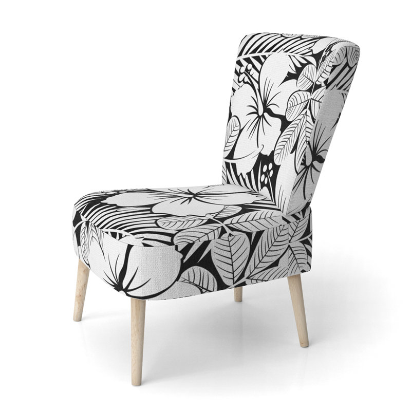 Fauteuil d'appoint rembourré «Endiah - Hibiscus noir et blanc»