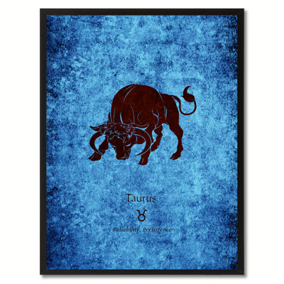Taureau horoscope astrologie, reproduction bleue sur toile avec cadre photo, 28 x 37