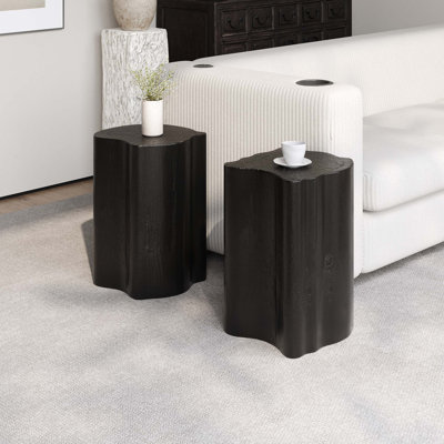 2-In-1 Irregular Mgo End Table, Split Design, Small Space Friendly,Indoor Outdoor Use
