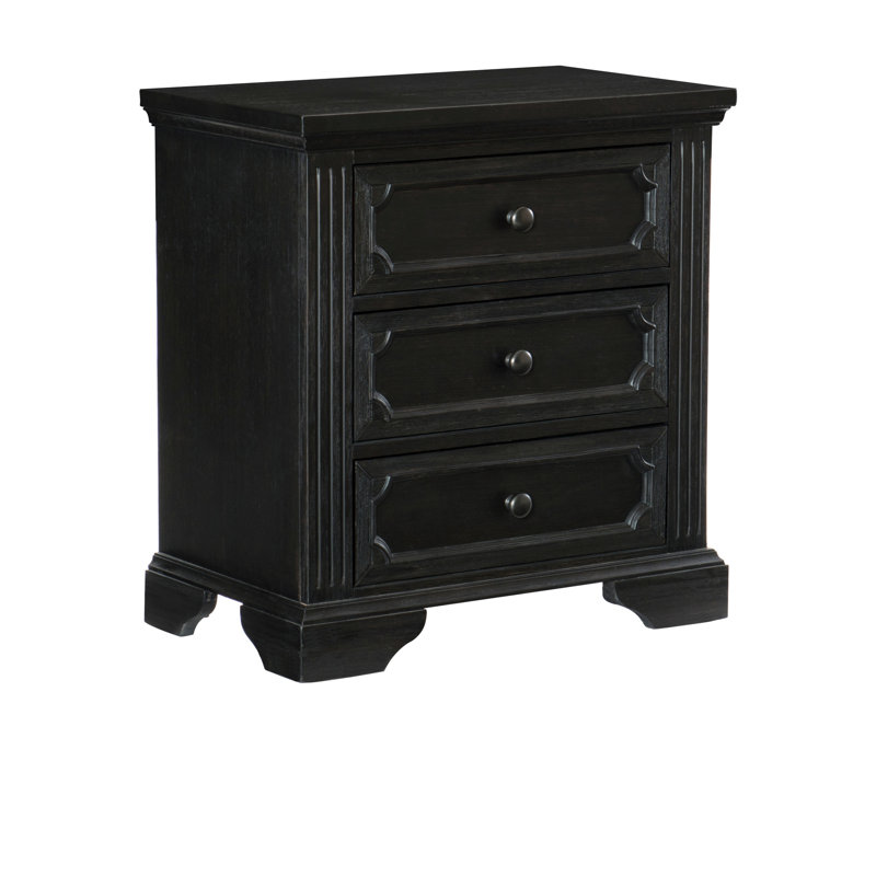Table de chevet gris anthracite au design rustique, 3 tiroirs fonctionnels pour meubles de chambre