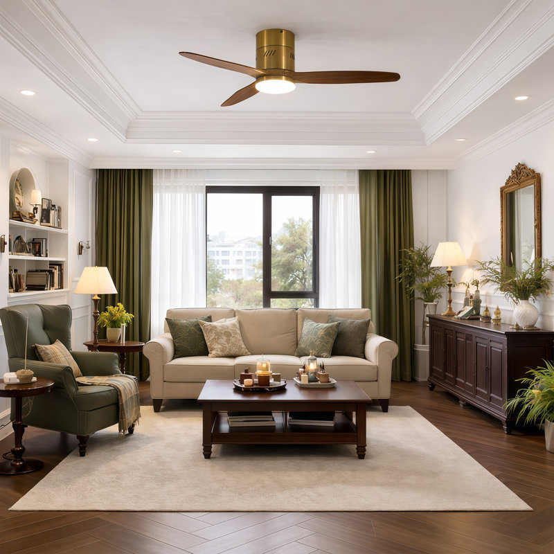AuraVista 52" Modern 3-Blade Ceiling Fan with Light Kit & Remote Control – Flush Mount for Sleek, Space-Saving Design, Gold