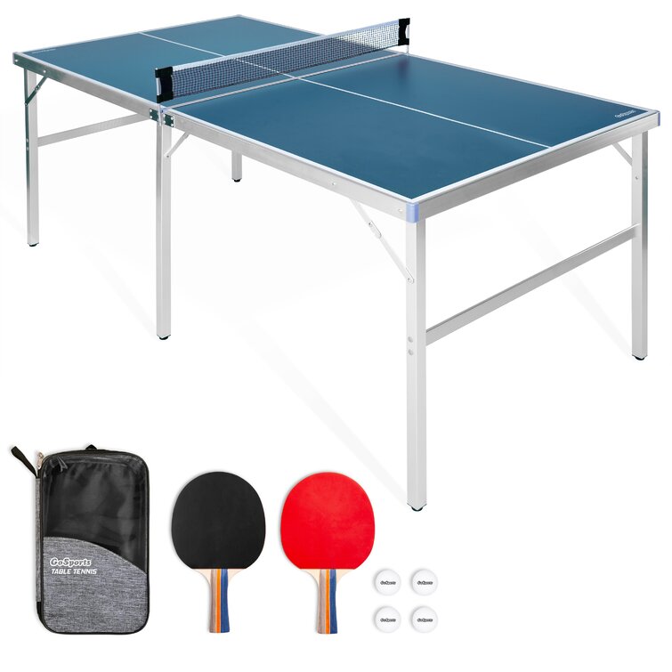 Foldable Indoor/Outdoor Table Tennis Table with Paddles and Balls (64mm Thick) (Part number: PP-TABLE-6x3-BLUE)