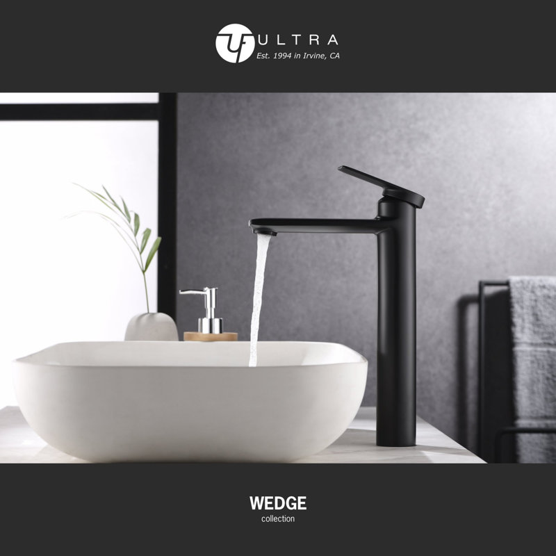 Wedge Collection Single-Handle Deck-Mount Tall Vessel Lavatory Bathroom Sink Faucet - Matte Black, Matte Black