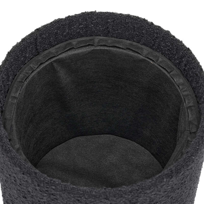 15" Boucle Round Storage Ottoman with Reversible Tray Top, Tufted Upholstered, Black, Black