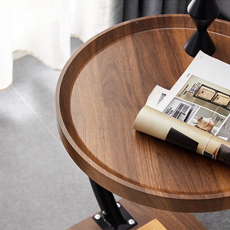 Table basse moderne en forme de C avec table d'appoint et table basse avec roulettes, Bois brun