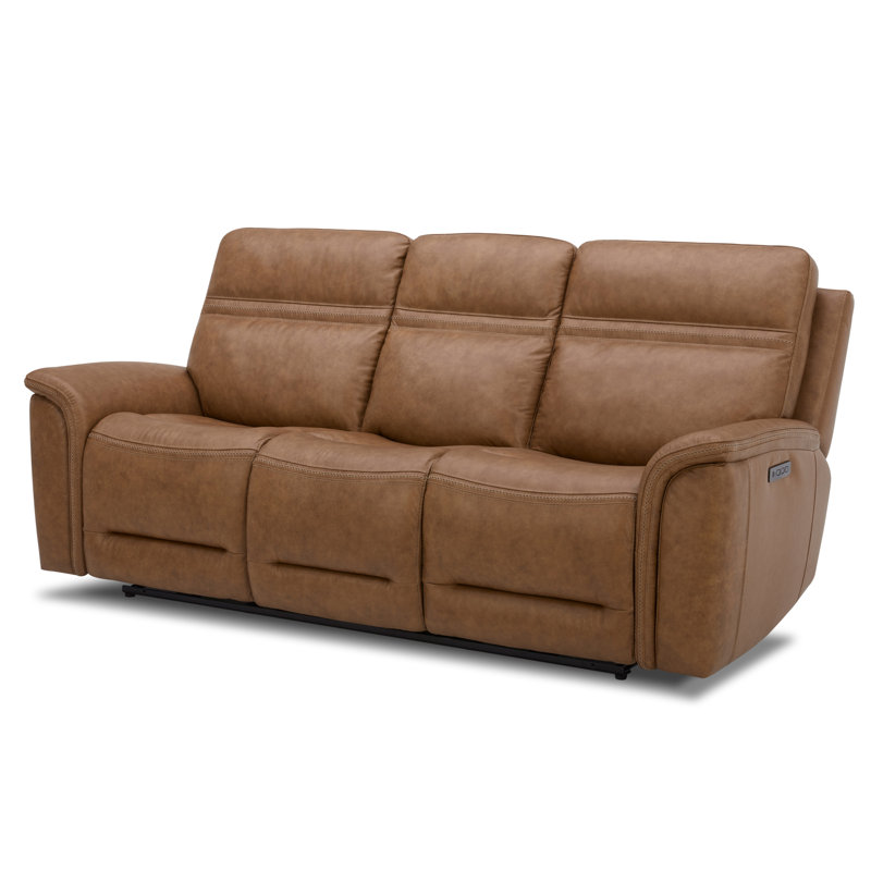 Brown Leather Power Reclining Sofa with Pillow-top Arms