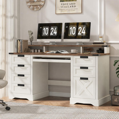 60" Farmhouse Executive Desk with 8 Drawers