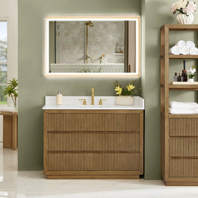 Navan 48" Single Bathroom Vanity in Weathered Brown with Grain White Engineered Stone Countertop No Mirror