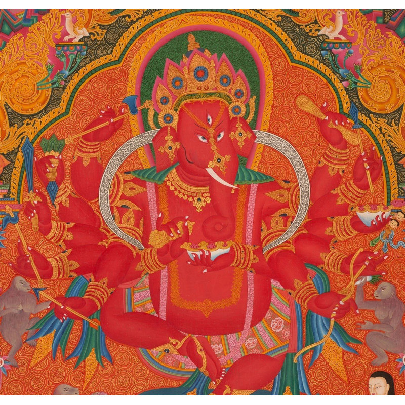 Red Newari Ganesha (Brocadeless Thangka)