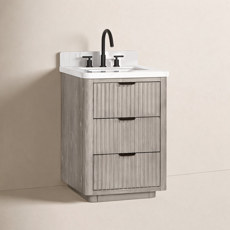 Ensemble de meuble-lavabo simple 24 po Adela, Blanc / Blanc, Doré, Brun