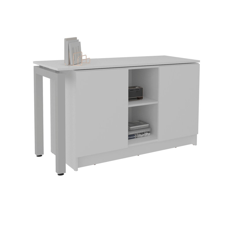 Bureau blanc à 2 tablettes avec un design peu encombrant
