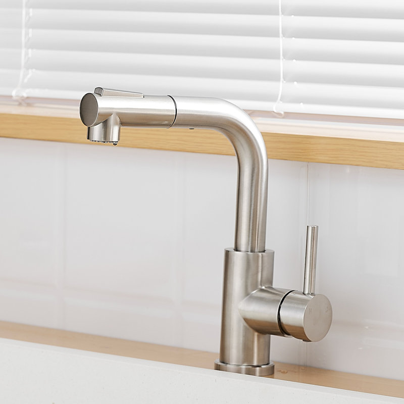 360 Swivel Bathroom Sink Faucet, Brushed Nickel, Pull Out Spray For Washroom Stainless Steel Faucet With Spray, Nickel Finish, Modern Style Kitchen &