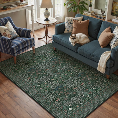 Tapis floral lavable à la machine avec envers antidérapant Alora
