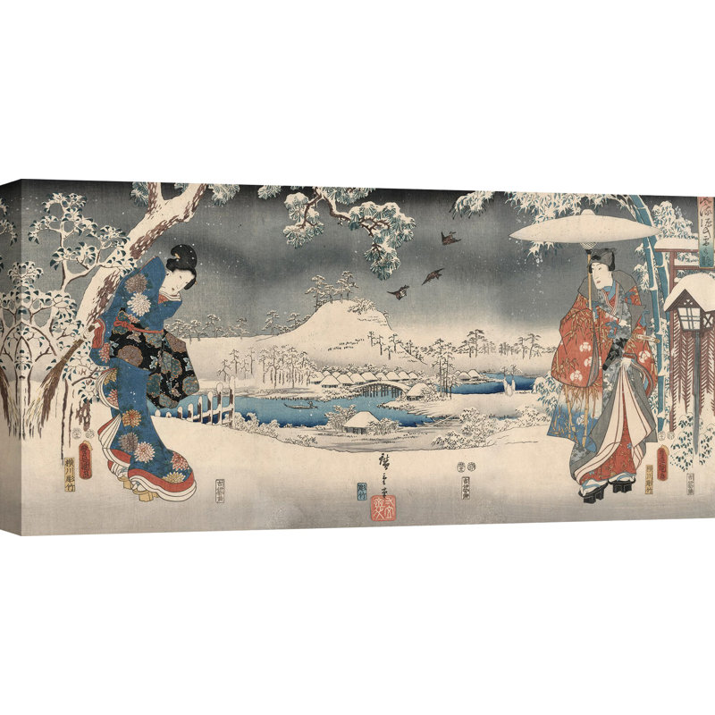 Snowy Landscape With A Woman And A Man, 1853 by Ando Hiroshige - Wrapped Canvas Painting, 60cm H x 120cm W x 4cm D
