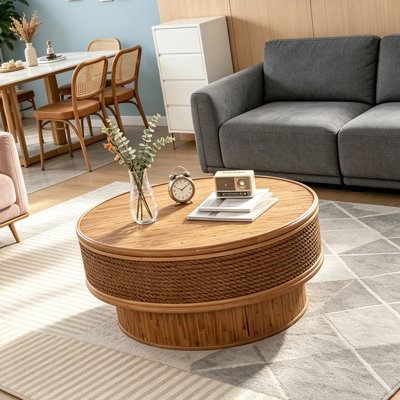 Round Retro Coffee Table with Flip-Top Cover