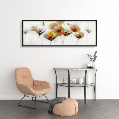 Colour dotted flowers - 16"x48" Framed canvas
