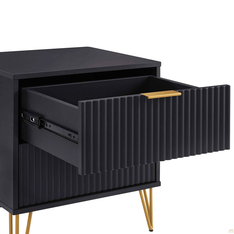Table de chevet cannelée 20 po (2 tiroirs), Noir