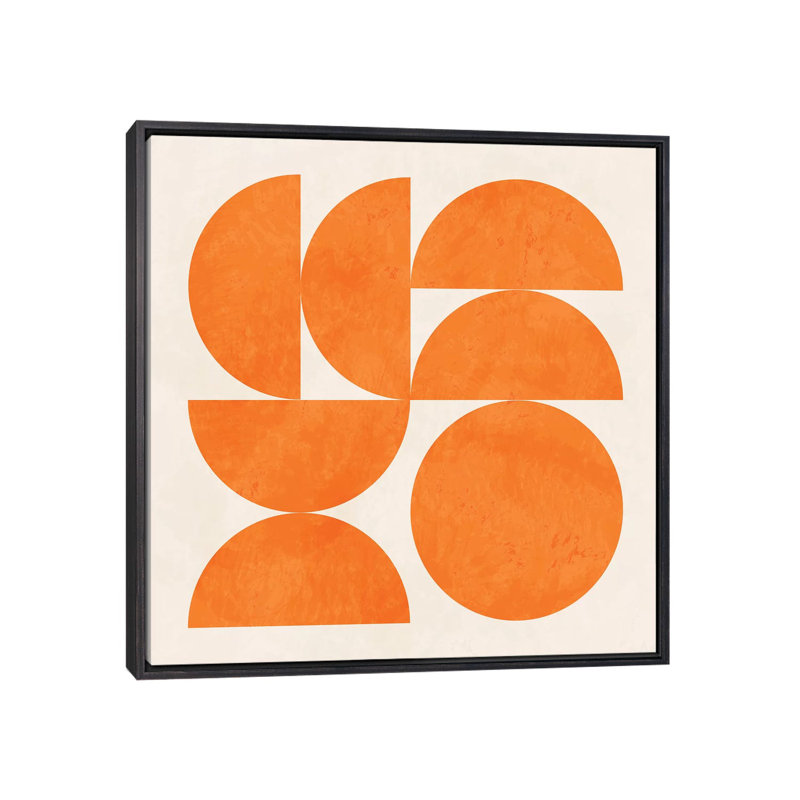 «Geometric Shapes Orange» par Ana Rut Bré - impression d'art graphique, Toile avec cadre noir patiné, Aucun mat