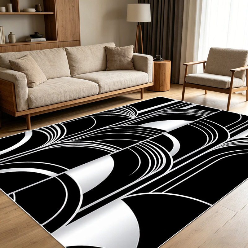1PC black and white geometric op art abstract swirl area rugs for Living Room, Soft and Comfortable, Suitable for all seasons, easy-to-maintain, machine washable Indoor floor mat, Under Table Farmhouse suitable for dining room, bedroom, home office,...