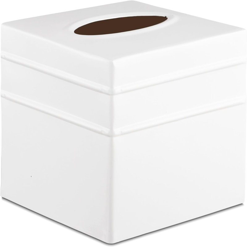 White Metal Embossed Square Tissue Box Cover