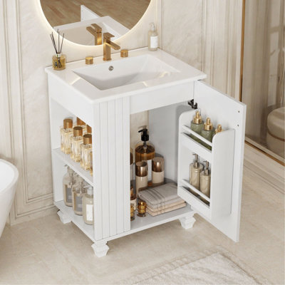 24" Bathroom Vanity with Sink, Bathroom Cabinet with Door Shelf, Side Open Storage, Solid Wood Frame,Soft Closing Door