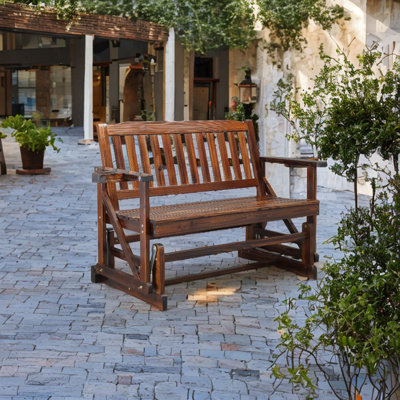 Double-Seat Fir Wood Patio Glider Bench With Vertical Slat Backrest by Ophelia & Co.