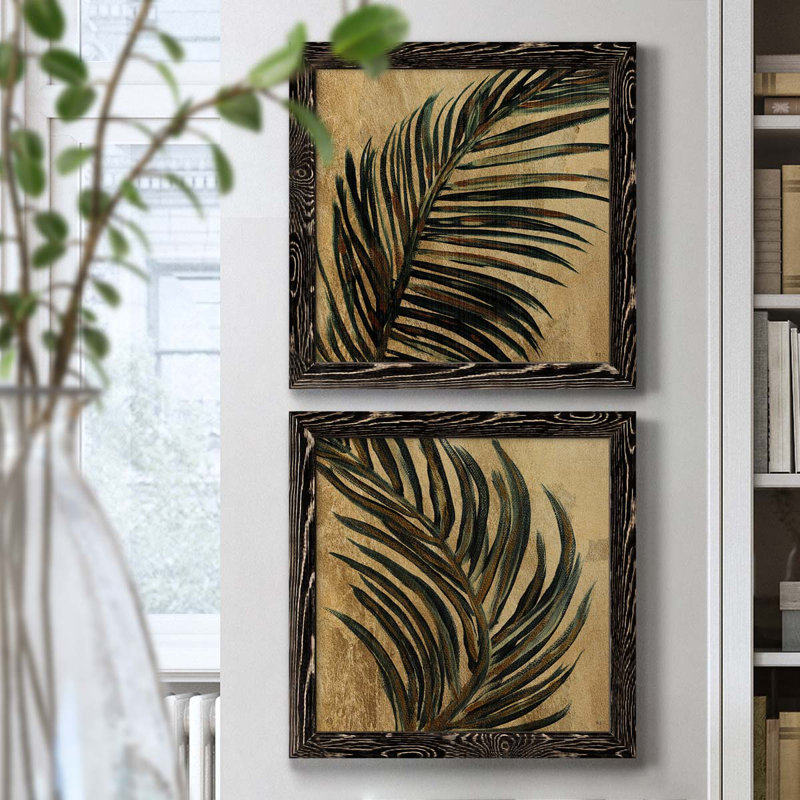 Lush Palm I - ensemble de 2 peintures sur toile encadrées, H 20 po x l 40 po x P 1,5 po, Cadre noir