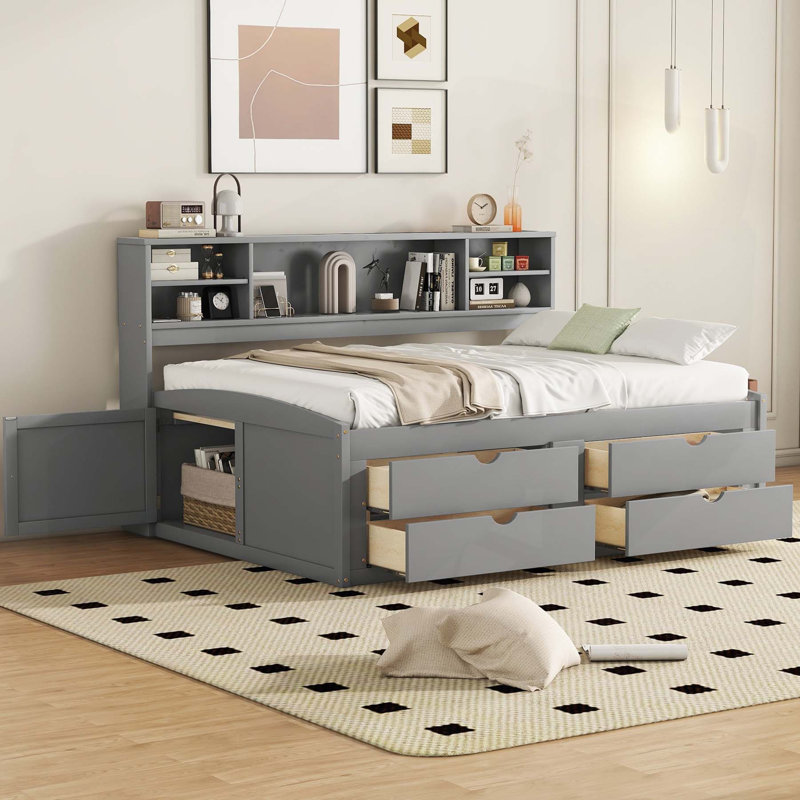 Lit de jour double robuste avec rangement pratique et design élégant, Gris