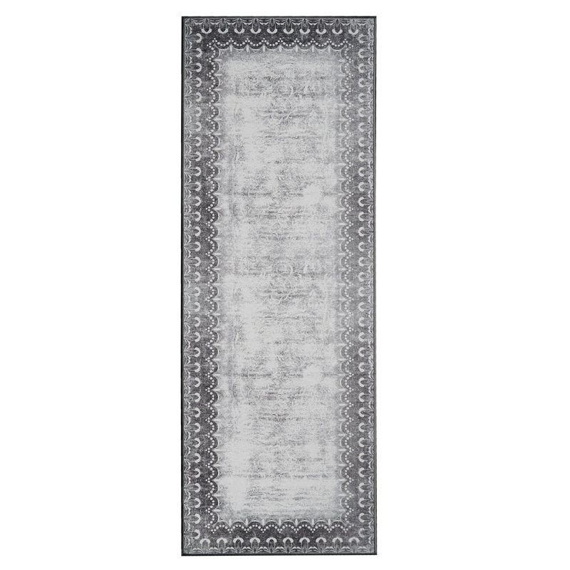 Tapis gris lavable avec bordure Dardon 5 x 7, Tapis de couloir 2 pi 5 po x 7 pi