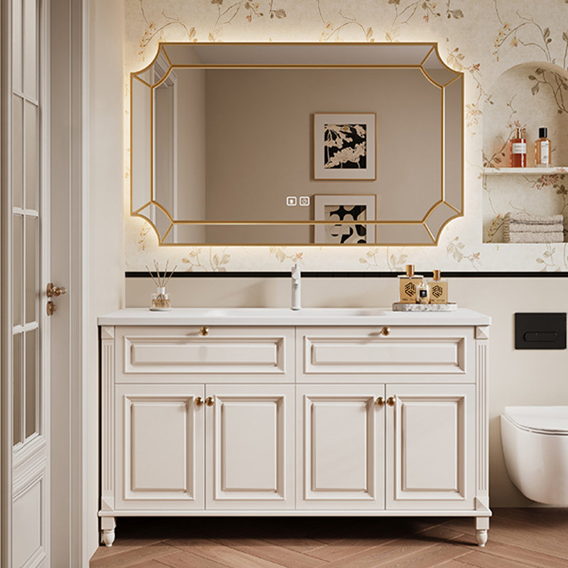 Armoire de salle de bain française de style crème, Blanc cassé, H 31,5 po x l 47,2 po x P 20,5 po