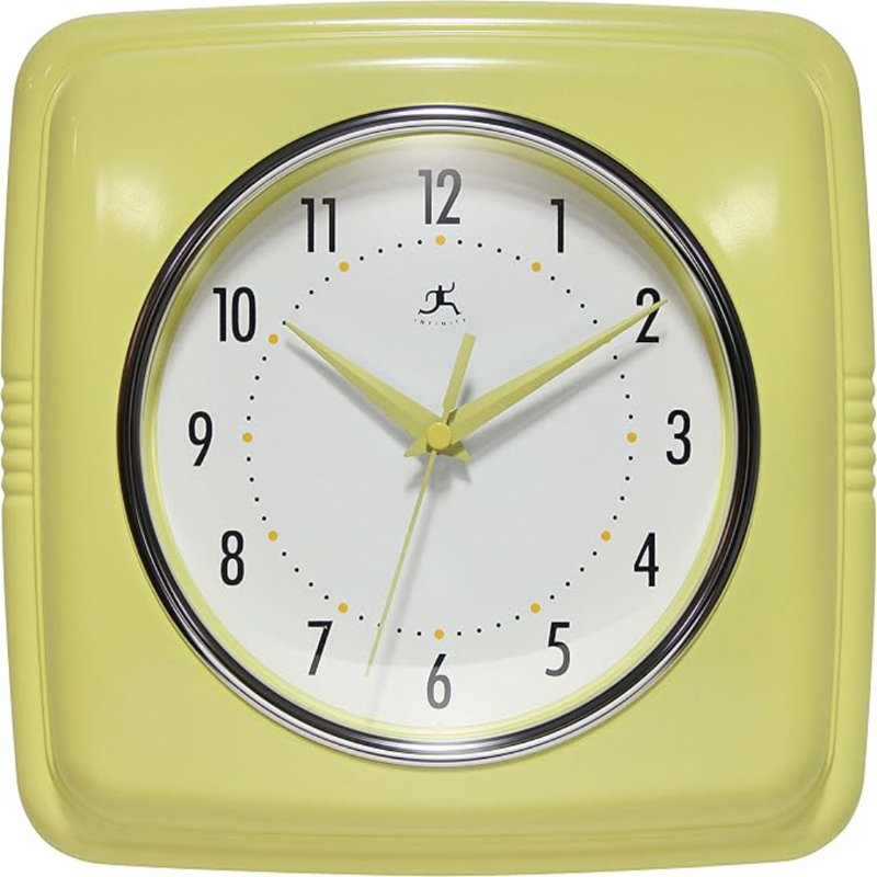 Infinity Instruments - Horloge murale rétro - Horloge carrée de 9 pouces - Mid-Century silencieuse - Horloge de cuisine