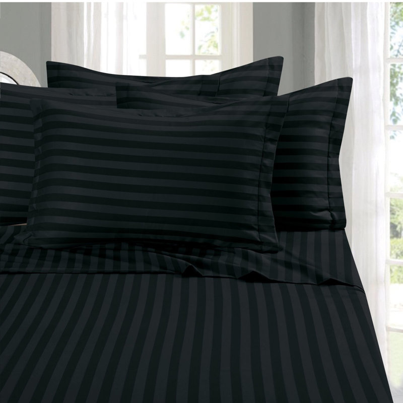 Ensemble de literie à rayures damassées 6 pièces Elegant Comfort, microfibre 1500 fils, infroissable, Noir, King