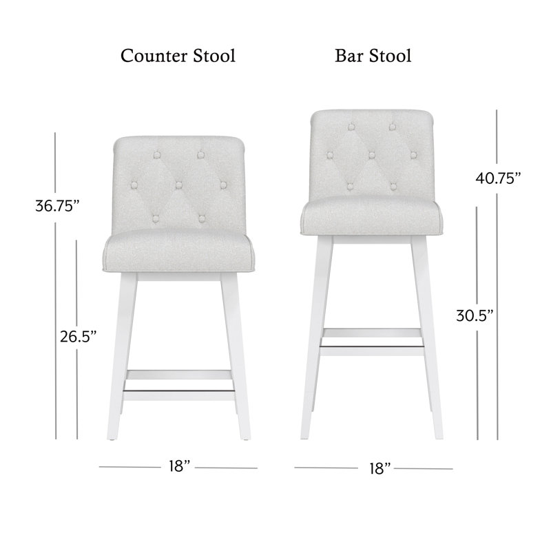 Dorreen Wood And Upholstered Tufted Adjustable Height Swivel Stool, Pure White, Salt