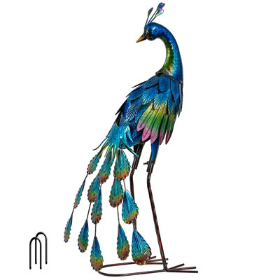 23 Inch Blue Peacock Outdoor Waterproof Solar Garden Lights Stakes Yard Art Decor