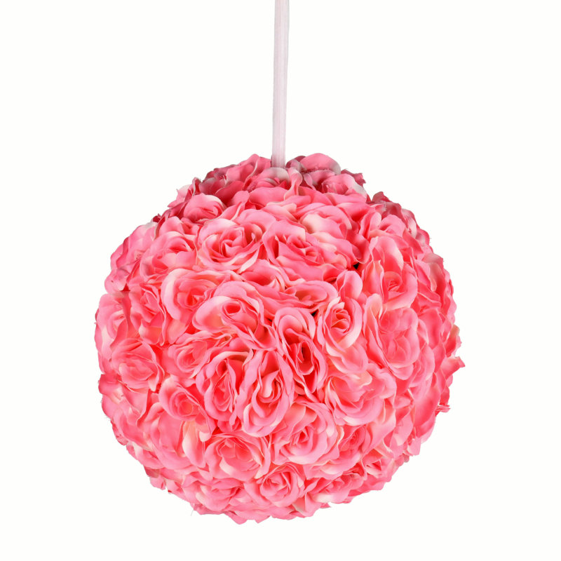 Artificial Rose Ball, Pink, 8" H x 8" W x 8" D