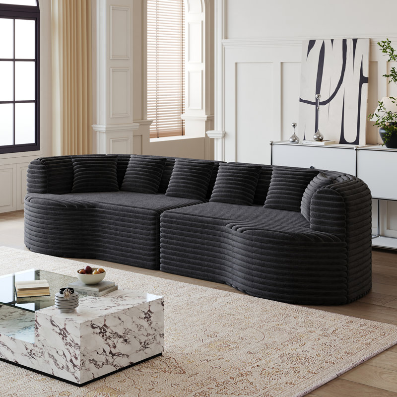 Canapé modulaire courbé, Velours côtelé gris anthracite