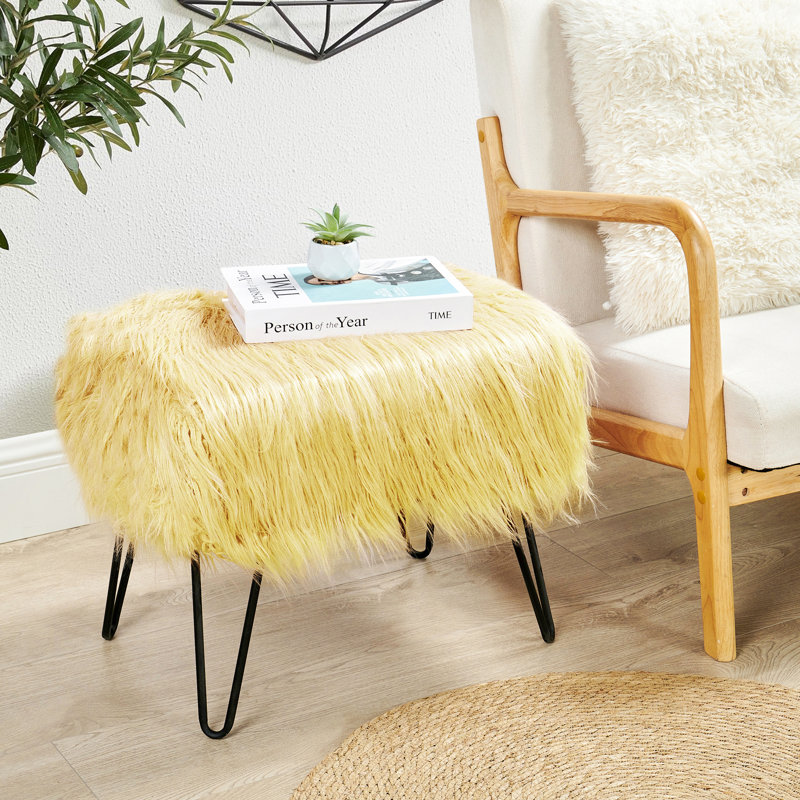 Keilia Upholstered Ottoman, Pineapple Slice Faux Fur