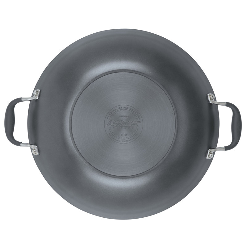 Anolon Advanced Home Hard Anodized Nonstick Wok with Side Handles and Lid, 14 Inch, Gray