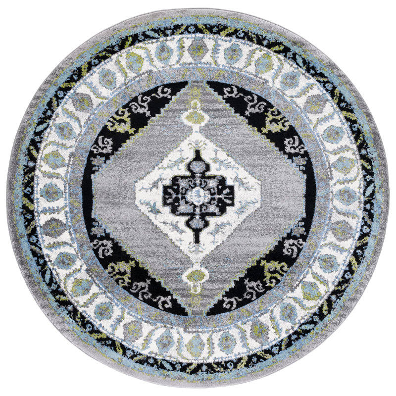 Tapis gris / vert Evanoff 260, Rond 6 pi 7 po