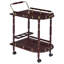 Chariot de service élégant à deux étagères en laiton et merlot avec porte-bouteilles, idéal pour les espaces de réception traditionnels.