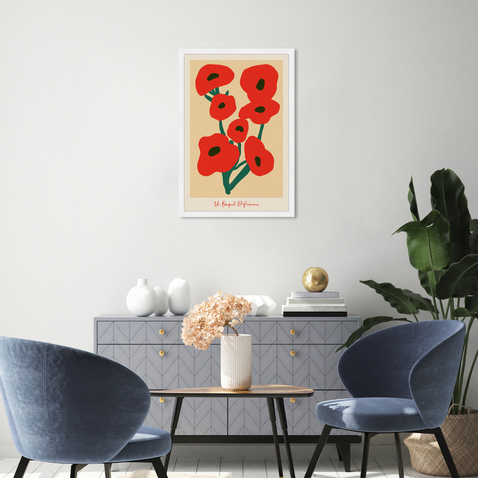 Modern Red Flower Bouquet by Oliver Gal, White, 32" H x 22" W